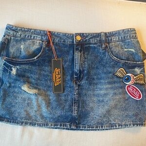Von Dutch Distressed Blue Mini Skirt